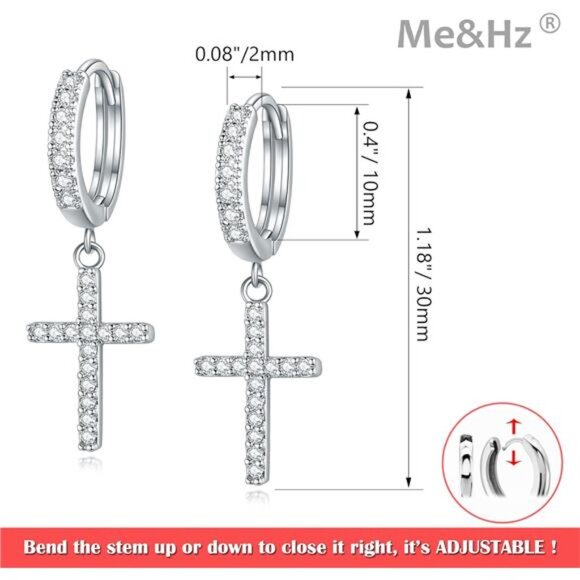 14K Gold Plated Drop Dangle Cross Hoop Earrings Trendy Gold Cross Earrings Men - Picture 2 of 5